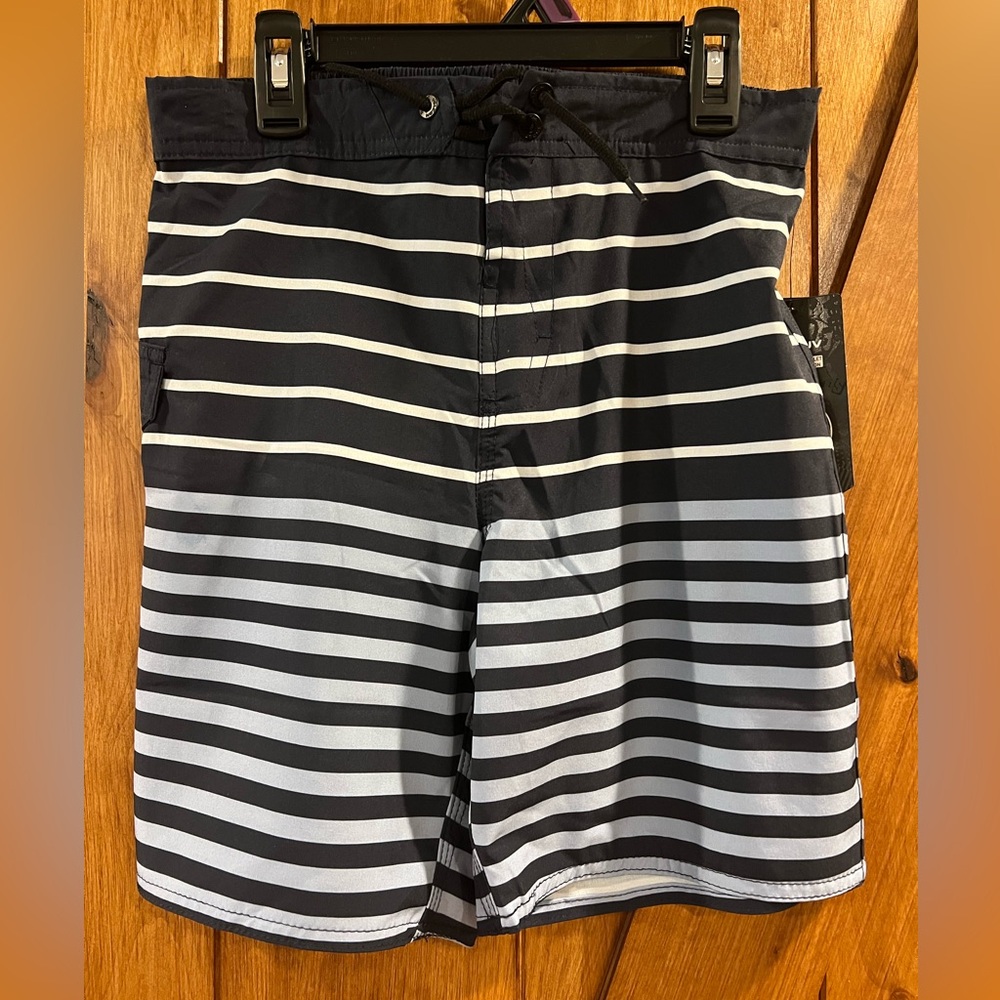 Boy’s Blue and White Striped Swim Shorts